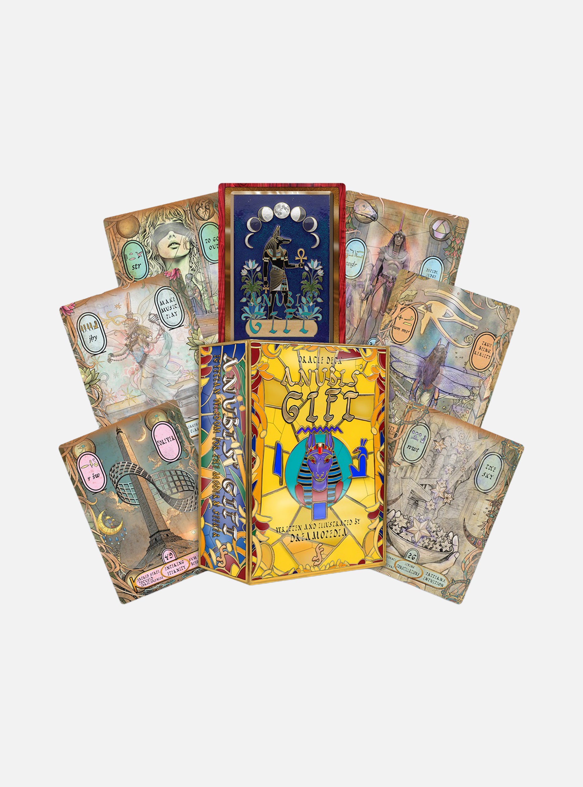 Anubis’ Gift Oracle: Egyptian Wisdom for the Modern Seeker (50 Full-Color Cards and 306-Page Full-Color Guidebook)